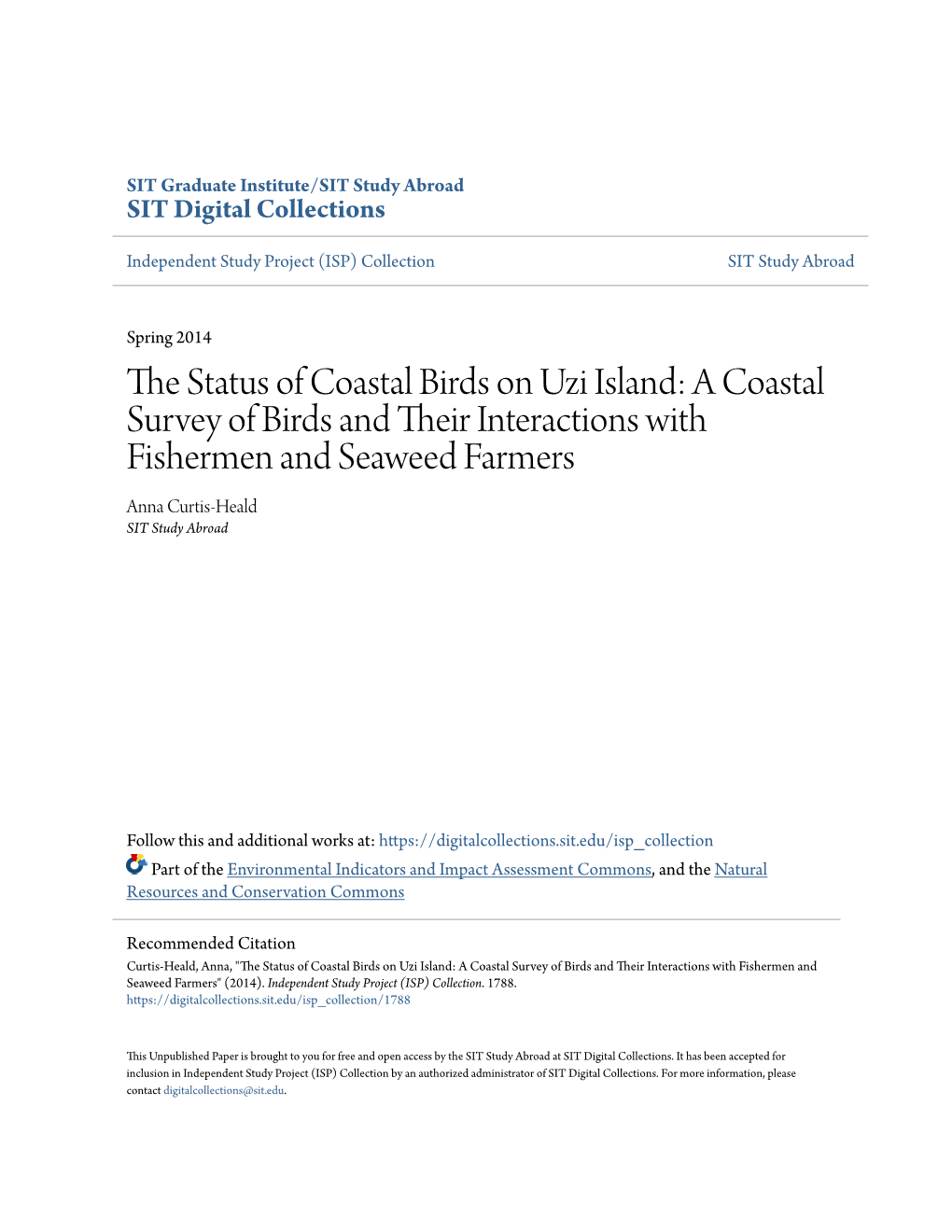 The Status of Coastal Birds on Uzi Island