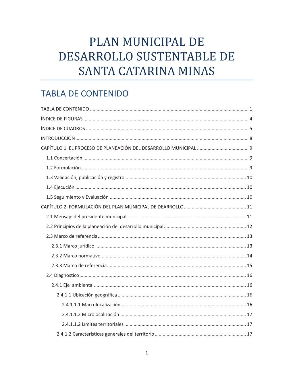 Plan Municipal De Desarrollo Sustentable De Santa Catarina Minas