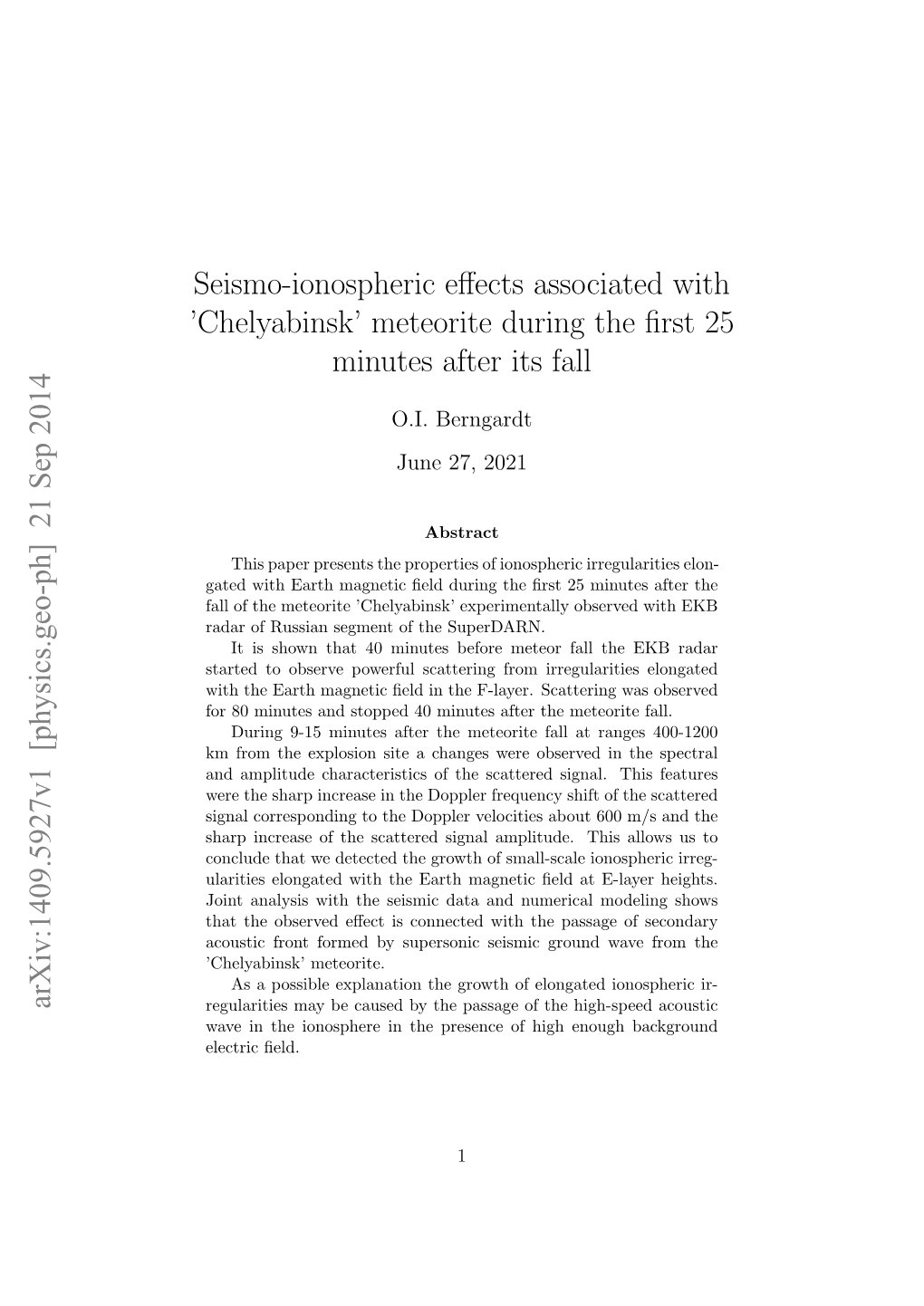 Seismo-Ionospheric Effects Associated with 'Chelyabinsk' Meteorite During