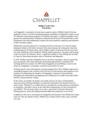 Phillip Corallo-Titus Winemaker As Chappellet's Winemaker for More