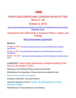 WHISTLEBLOWERS and LEAKERS NEWSLETTER, Series 2, #4, October 3, 2019