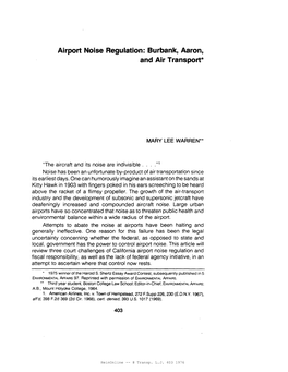 Airport Noise Regulation: Burbank, Aaron, and Air Transport*