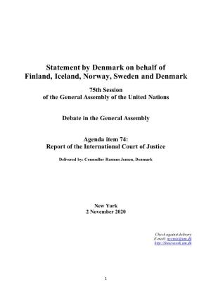 Statement by Denmark on Behalf of Finland, Iceland, Norway, Sweden and Denmark