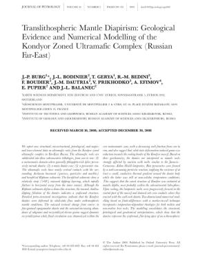 Translithospheric Mantle Diapirism: Geological Evidence and Numerical Modelling of the Kondyor Zoned Ultramafic Complex (Russian Fa R-E a S T )