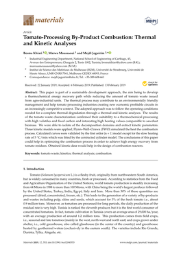 Tomato-Processing By-Product Combustion: Thermal and Kinetic Analyses