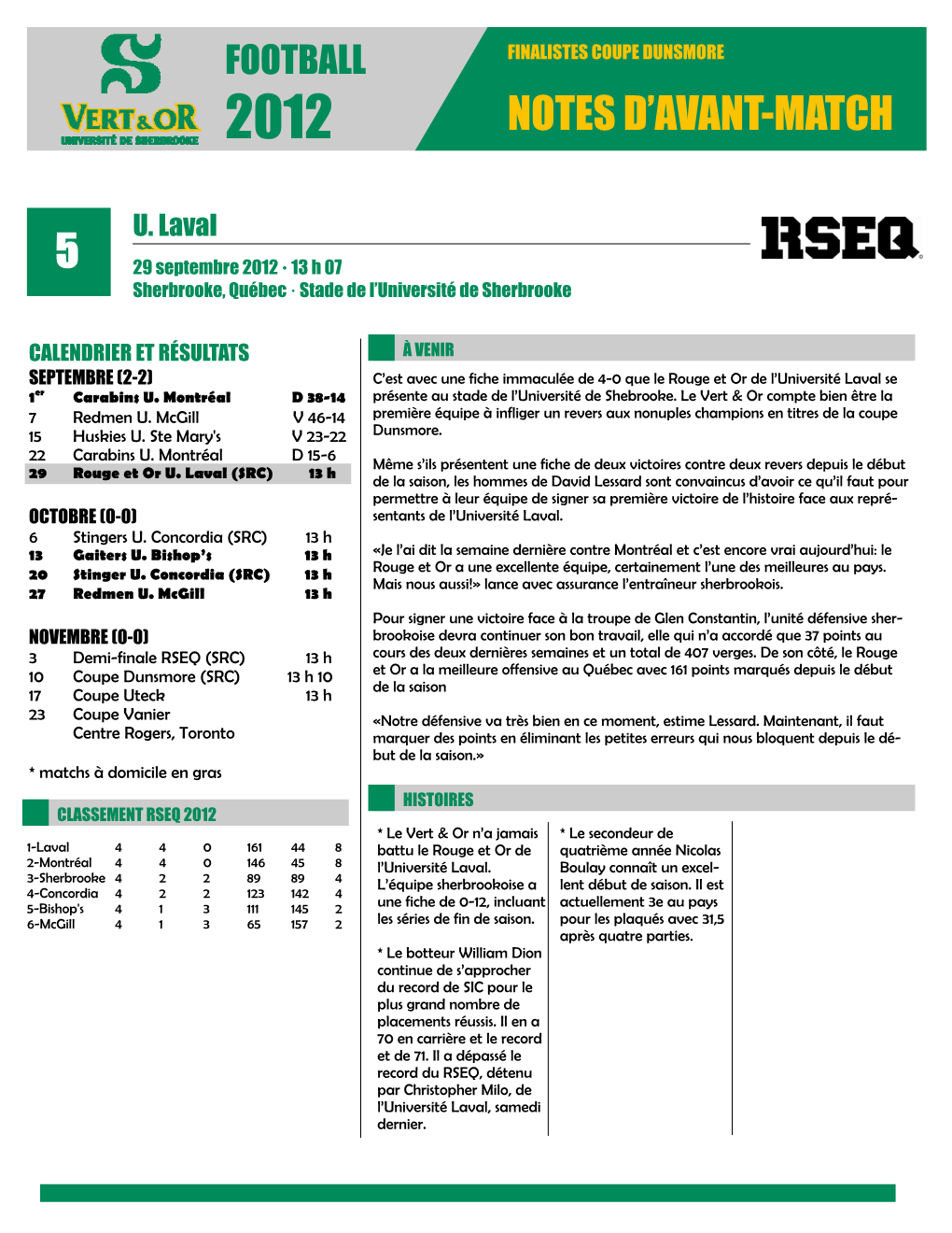 Notes D'avant-Match 5