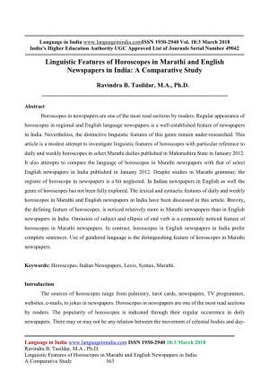 Linguistic Features of Horoscopes in Marathi and English Newspapers in India: a Comparative Study