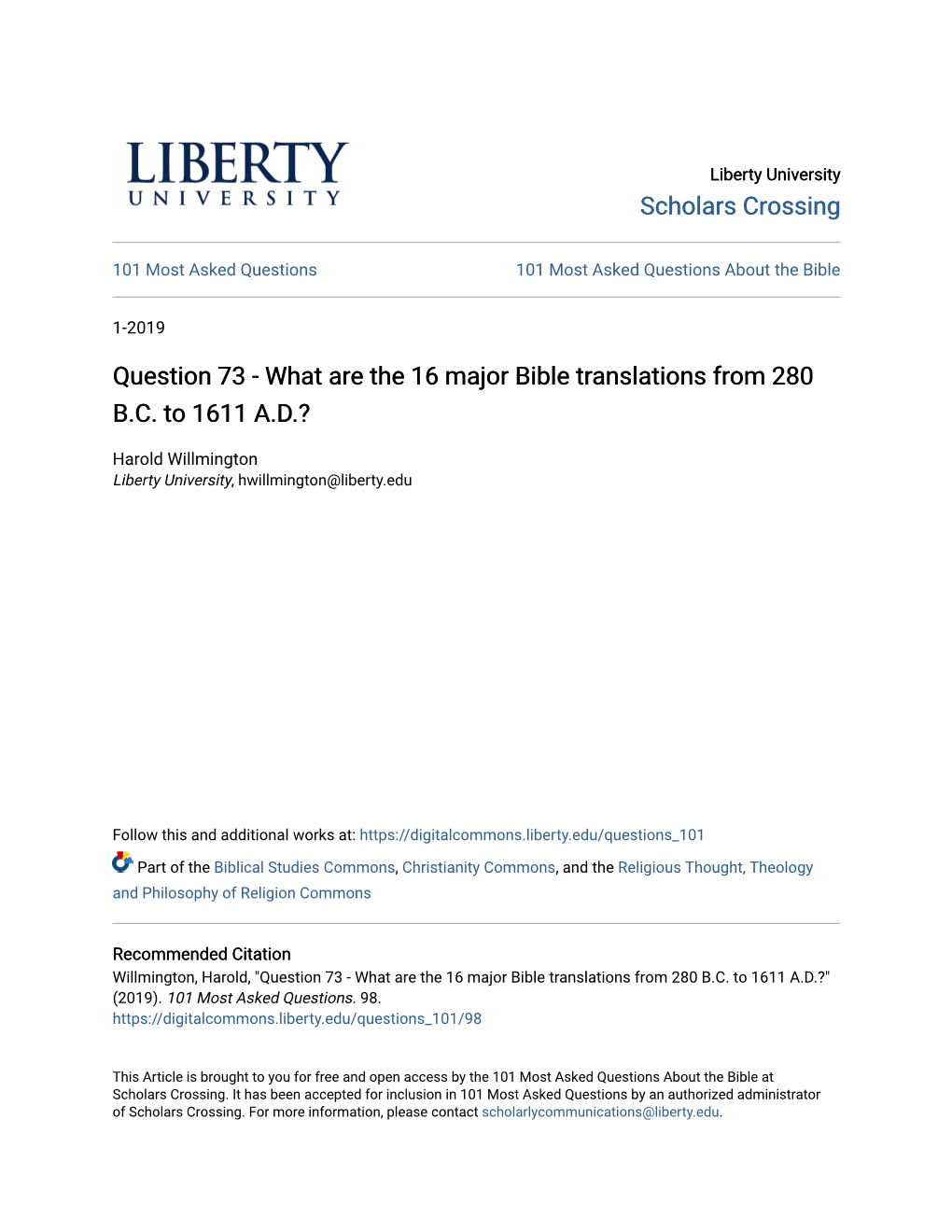 Question 73 - What Are the 16 Major Bible Translations from 280 B.C