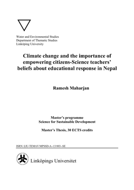 Climate Change and the Importance of Empowering Citizens-Science Teachers' Beliefs About Educational Response in Nepal
