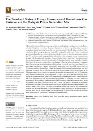 The Trend and Status of Energy Resources and Greenhouse Gas Emissions in the Malaysia Power Generation Mix