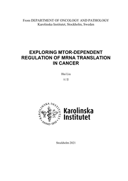 Exploring Mtor-Dependent Regulation of Mrna Translation in Cancer