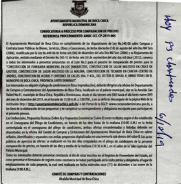 Ayuntamiento Municipal De Boca Chica Republka Diminkana Convocatoria a Proceso Por Compara0011 De Precios Referencia Procedimiento: Ami( -Ccc -Cp.2019-005