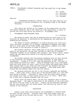 Groundwater, Mineral Resources and Land Stability in the Tasman Peninsula. 1. Groundwater from Fractured Rocks