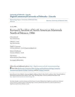 Revised Checklist of North American Mammals North of Mexico, 1986 J