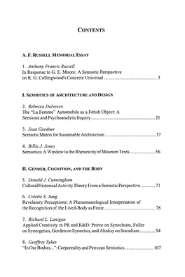 CONTENTS 1. Anthony Francis Russell in Response to G. E. Moore: a Semiotic Perspective on R. G. Collingwood's Concrete Universal