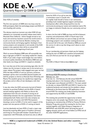 KDE E.V. Quarterly Report 2008Q1/Q2