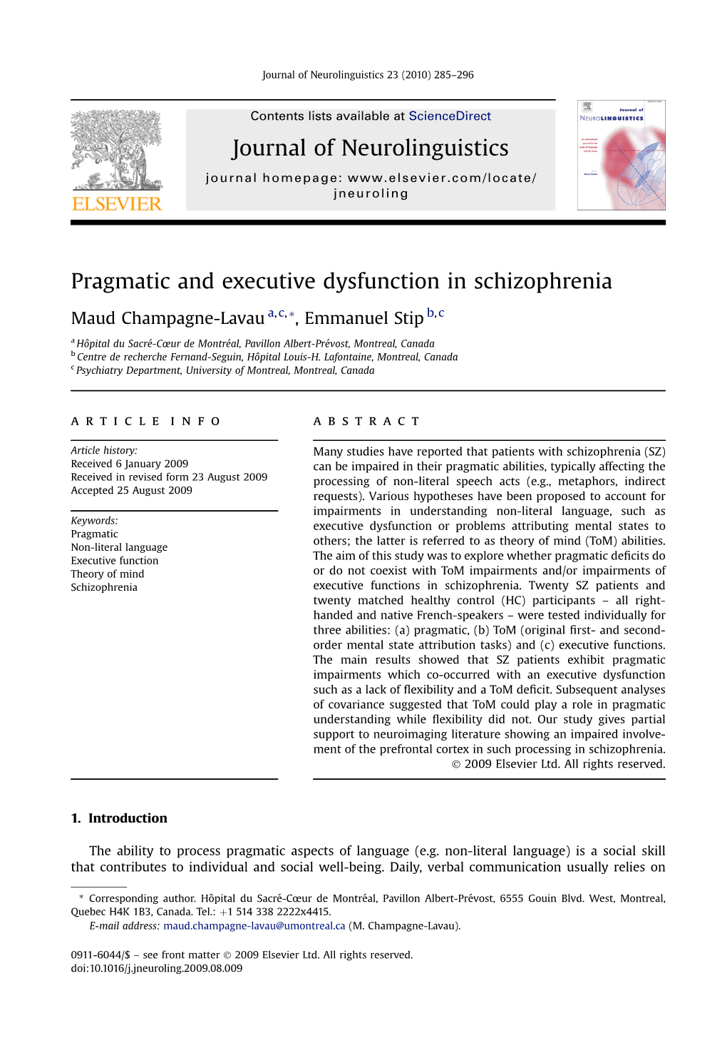 Pragmatic and Executive Dysfunction in Schizophrenia