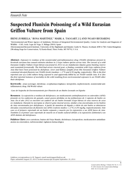 Suspected Flunixin Poisoning of a Wild Eurasian Griffon Vulture from Spain