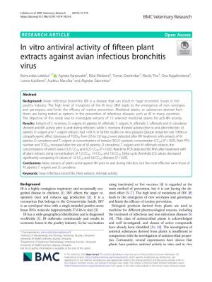 In Vitro Antiviral Activity of Fifteen Plant Extracts Against Avian Infectious