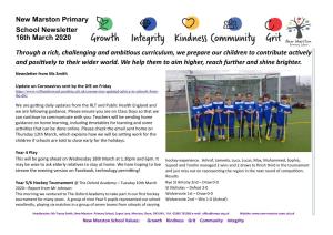 New Marston Primary School Newsletter 16Th March 2020