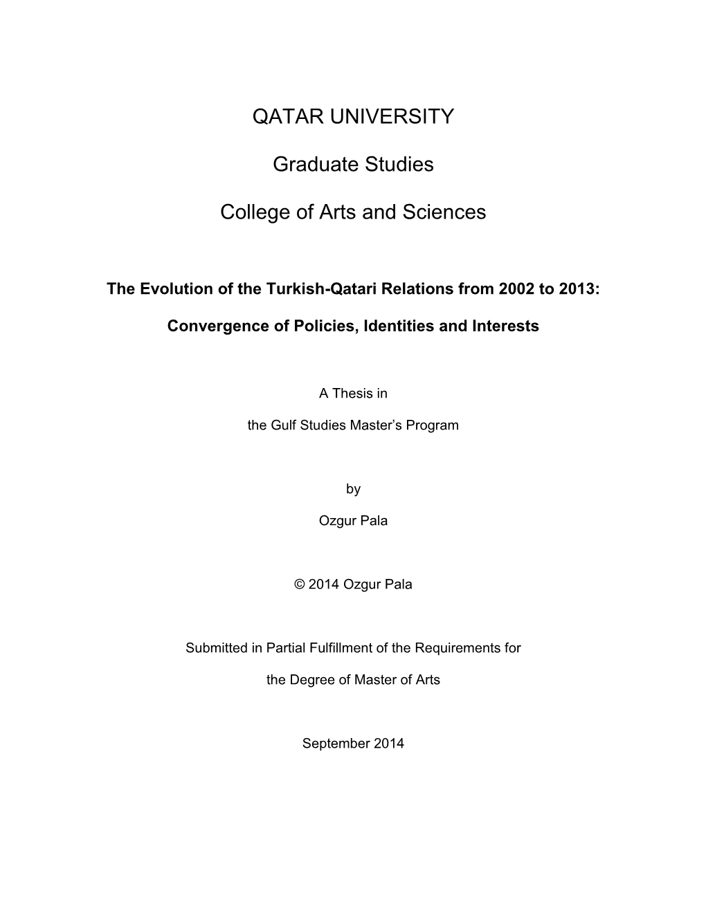 QATAR UNIVERSITY Graduate Studies College of Arts and Sciences