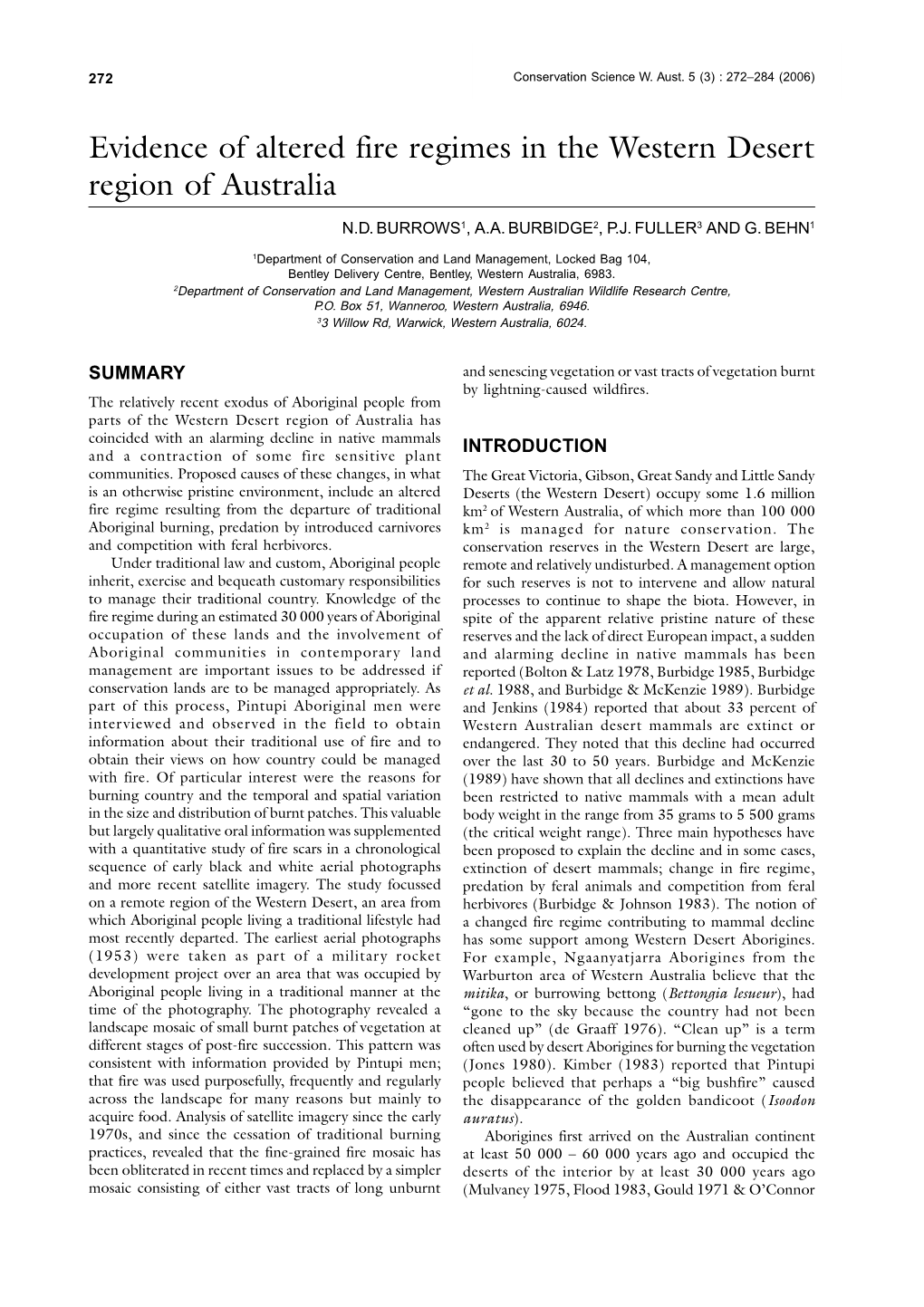 Evidence of Altered Fire Regimes in the Western Desert Region of Australia