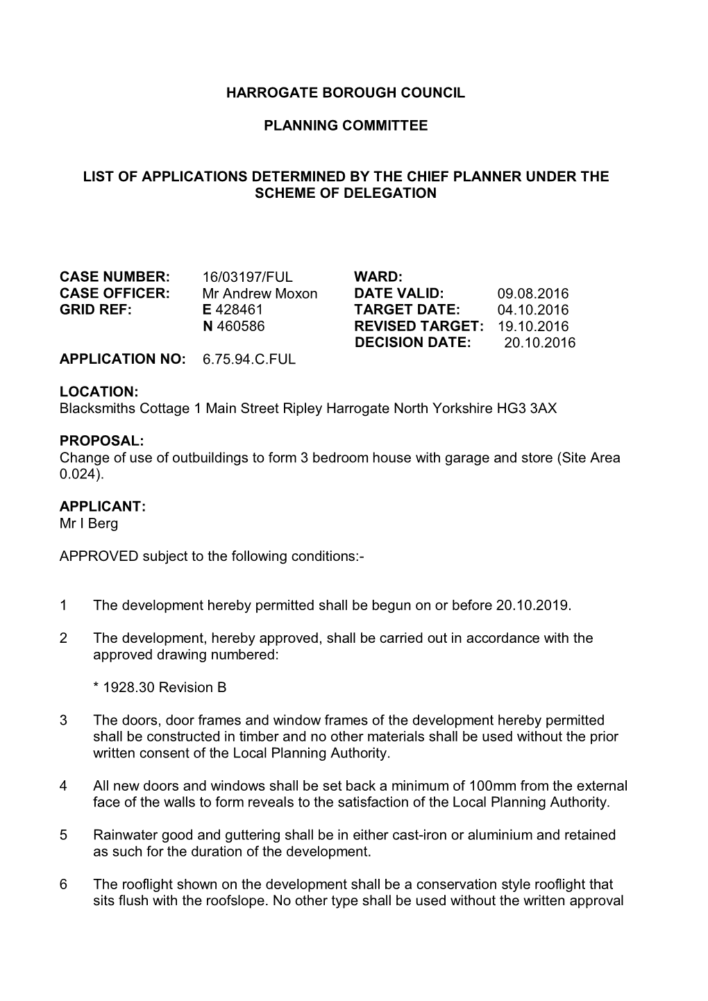 Harrogate Borough Council Planning Committee List Of