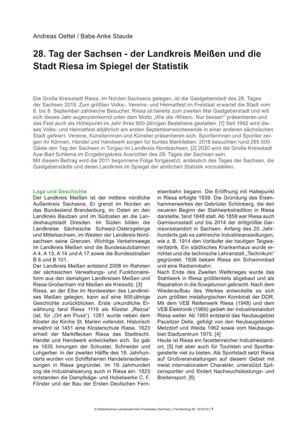 28. Tag Der Sachsen - Der Landkreis Meißen Und Die Stadt Riesa Im Spiegel Der Statistik