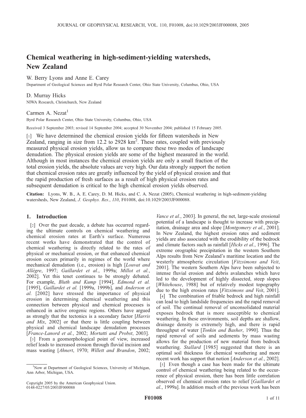 Chemical Weathering in Highsedimentyielding Watersheds