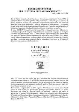 Fonti E Documenti Per La Storia Feudale Di Crispano (P. Saviano)