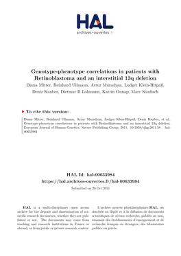 Genotype-Phenotype Correlations in Patients with Retinoblastoma And