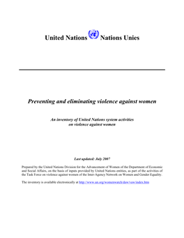 An Inventory of United Nations System Activities on Violence Against Women