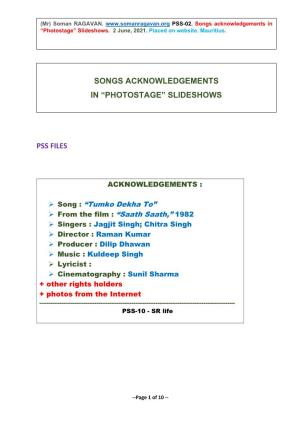 Pss Files Songs Acknowledgements in “Photostage