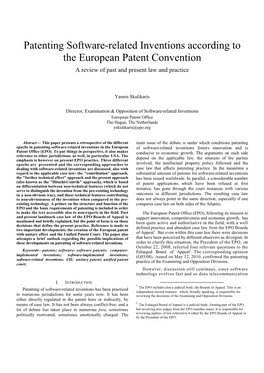 Patenting Software-Related Inventions According to the European Patent Convention a Review of Past and Present Law and Practice