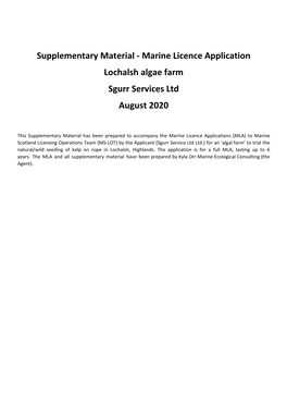 Supplementary Material - Marine Licence Application Lochalsh Algae Farm Sgurr Services Ltd August 2020