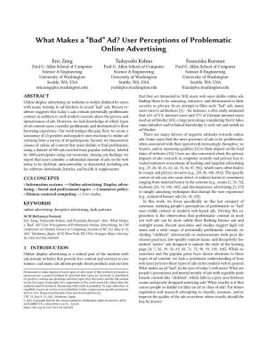 Bad'' Ad? User Perceptions of Problematic Online Advertising