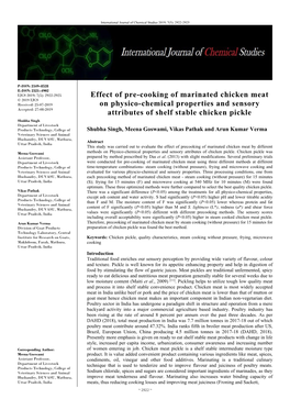 Effect of Pre-Cooking of Marinated Chicken Meat on Physico-Chemical