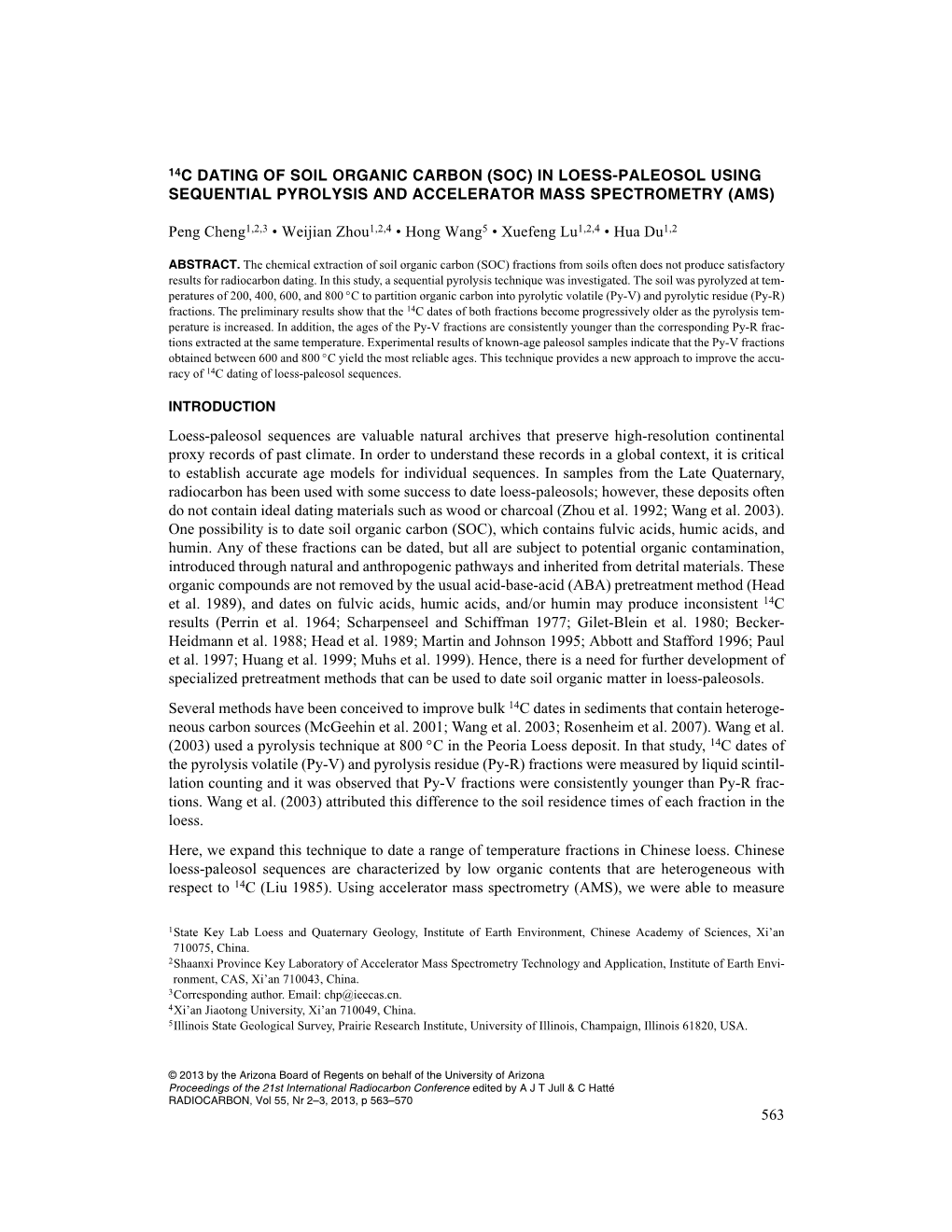 563 14C Dating of Soil Organic Carbon