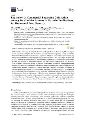 Expansion of Commercial Sugarcane Cultivation Among Smallholder Farmers in Uganda: Implications for Household Food Security