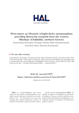 First-Report on Mesozoic Eclogite-Facies