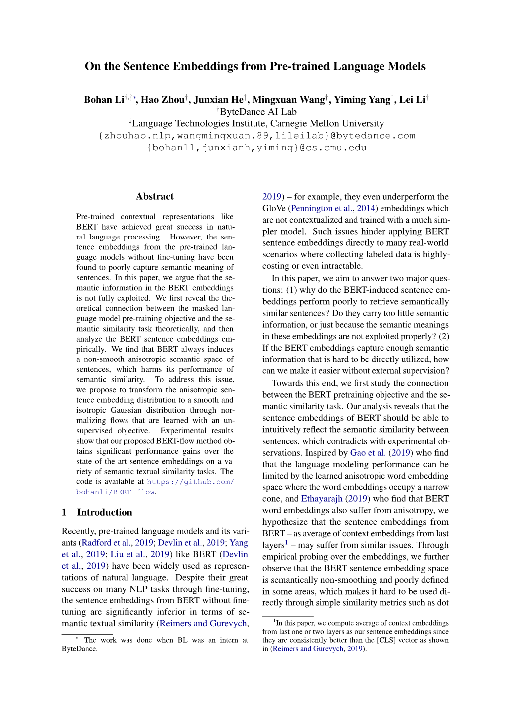 On the Sentence Embeddings from Pre-Trained Language Models