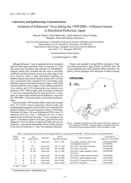 Isolation of Influenza C Virus During the 1 999/2000 - Influenza Season in Hiroshima Prefecture, Japan