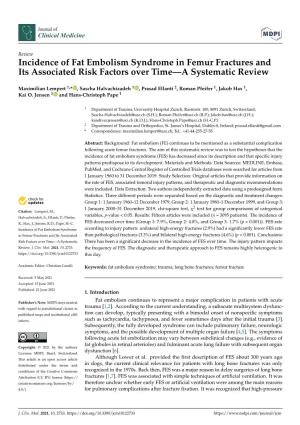 Incidence of Fat Embolism Syndrome in Femur Fractures and Its Associated Risk Factors Over Time—A Systematic Review