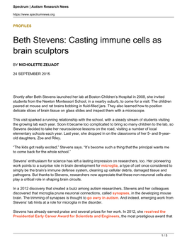 Beth Stevens: Casting Immune Cells As Brain Sculptors