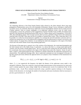 Indian Ocean Hydroacoustic Wave Propagation Characteristics