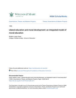 Liberal Education and Moral Development: an Integrated Model of Moral Education