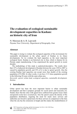 The Evaluation of Ecological Sustainable Development Capacities in Kashan: an Historic City of Iran