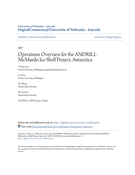 Operations Overview for the ANDRILL Mcmurdo Ice Shelf Project, Antarctica T