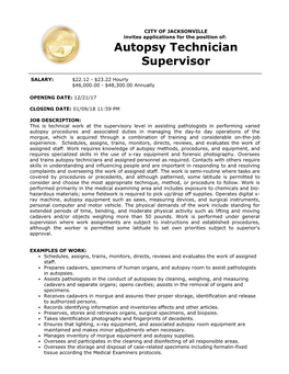 Autopsy Technician Supervisor