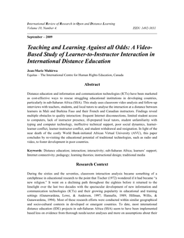 Teaching and Learning Against All Odds: a Video- Based Study of Learner-To-Instructor Interaction in International Distance Education